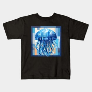 Blue Pixel Jellyfish Kids T-Shirt